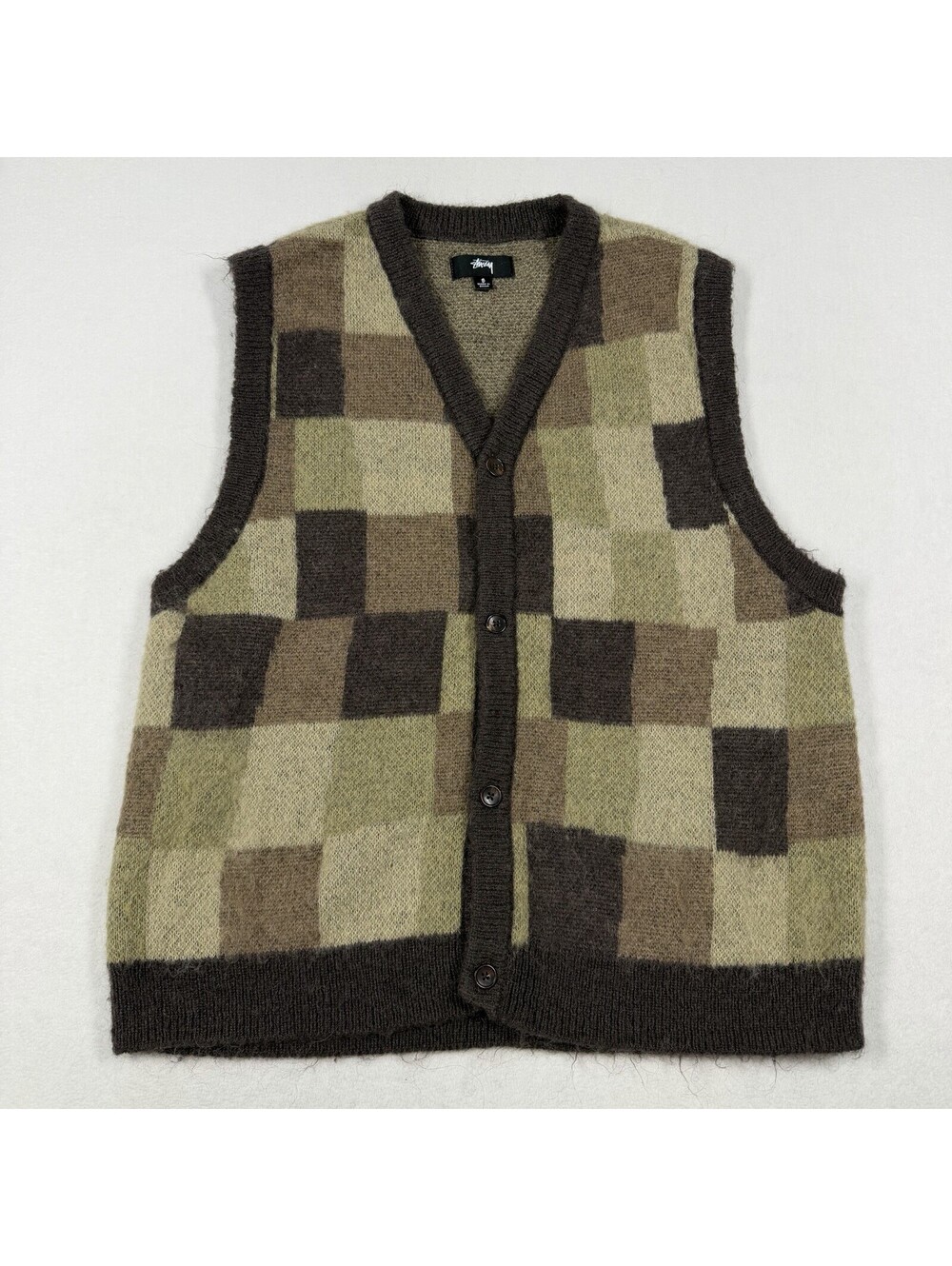 Stussy Wobbly Check Sweater Vest Brown Size Small